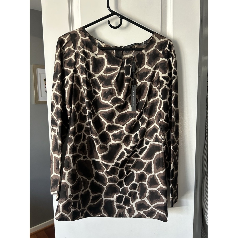 Elie Tahari NWT 100% Silk Giraffe Animal Print Sophie Tunic Mini Dress Size XS